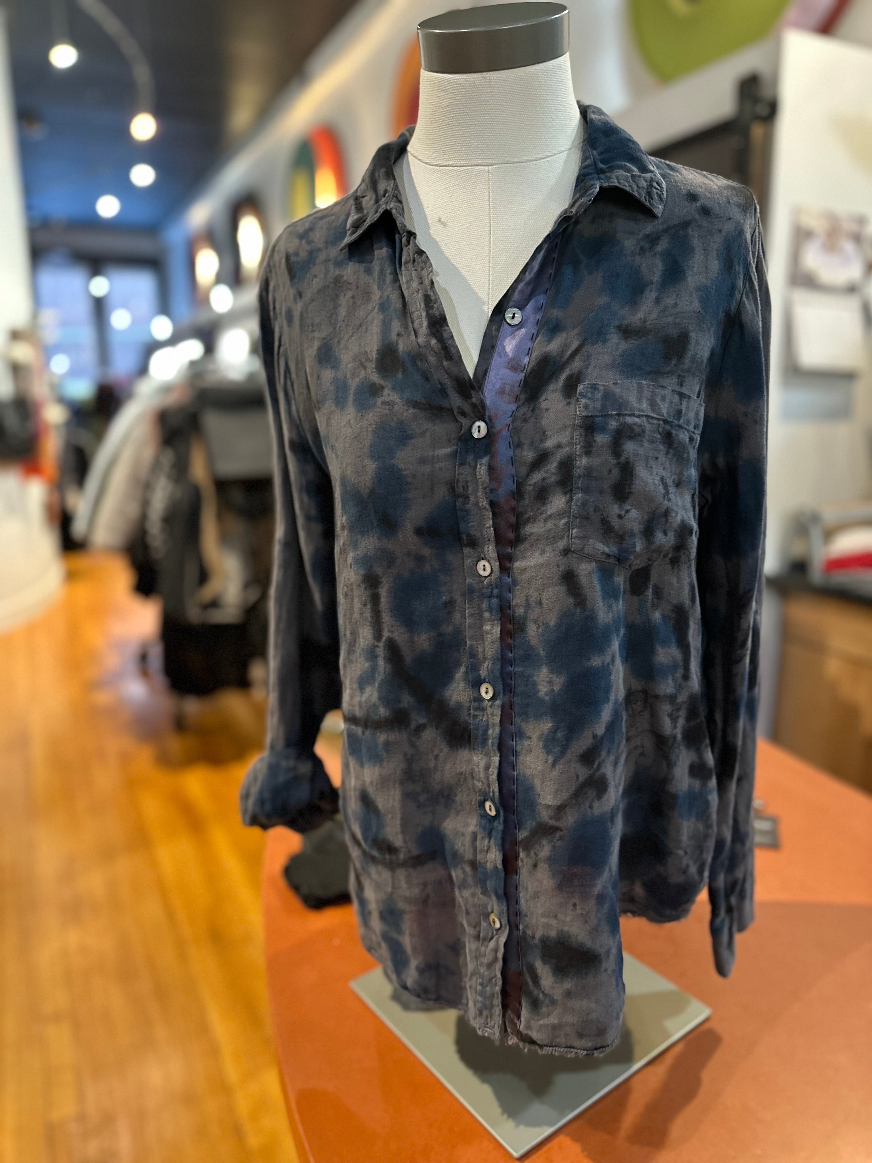 Galadriel Mattei - Mottled Blues Linen Shirt