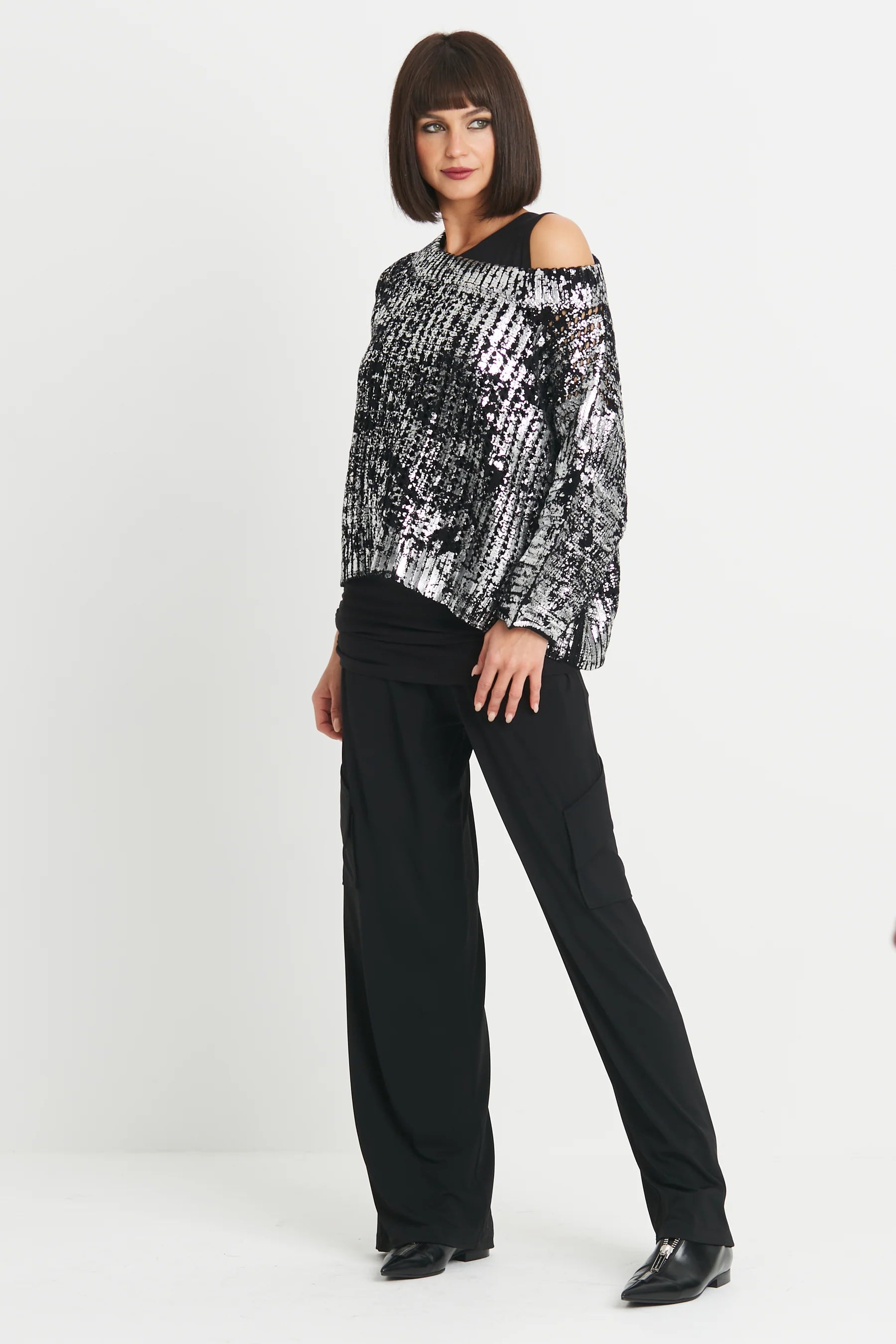 Planet - Metallic Crochet Sweater Black/Silver