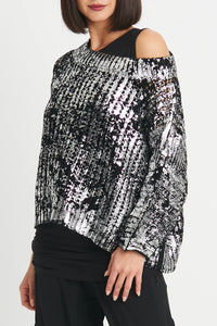 Planet - Metallic Crochet Sweater Black/Silver