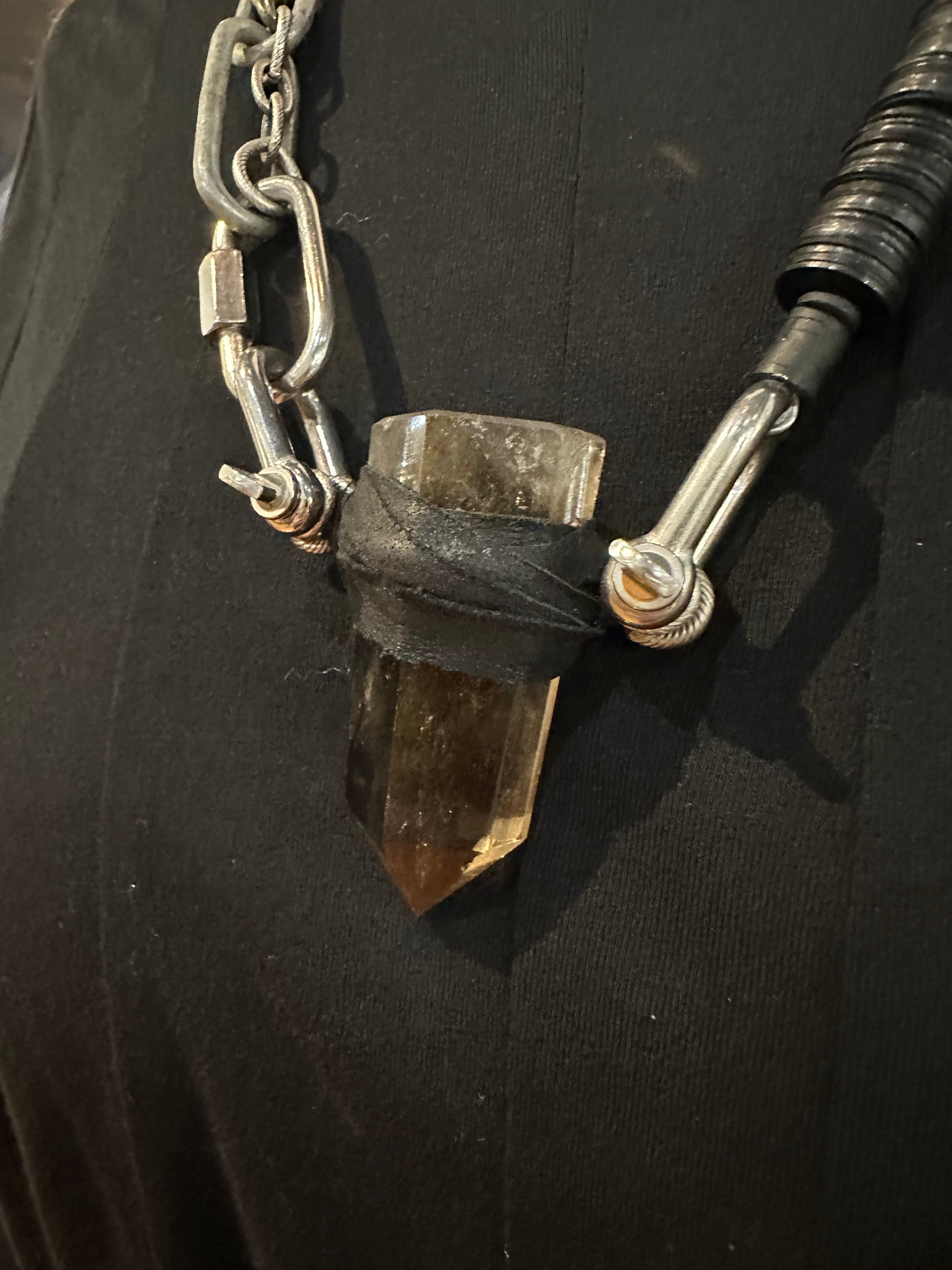 Mya Lambrecht - Leather Wrapped Smokey Quartz Necklace