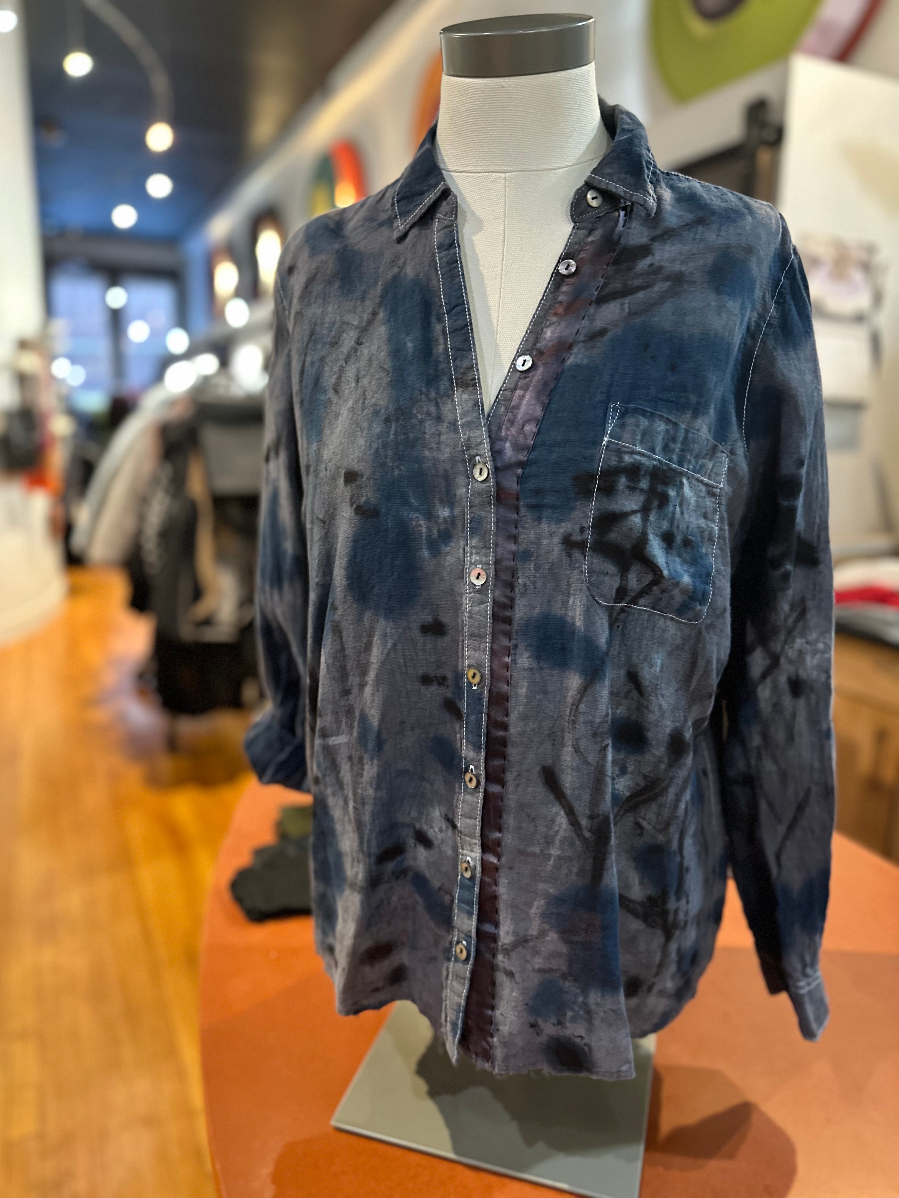 Galadriel Mattei - Mottled Blues Linen Shirt