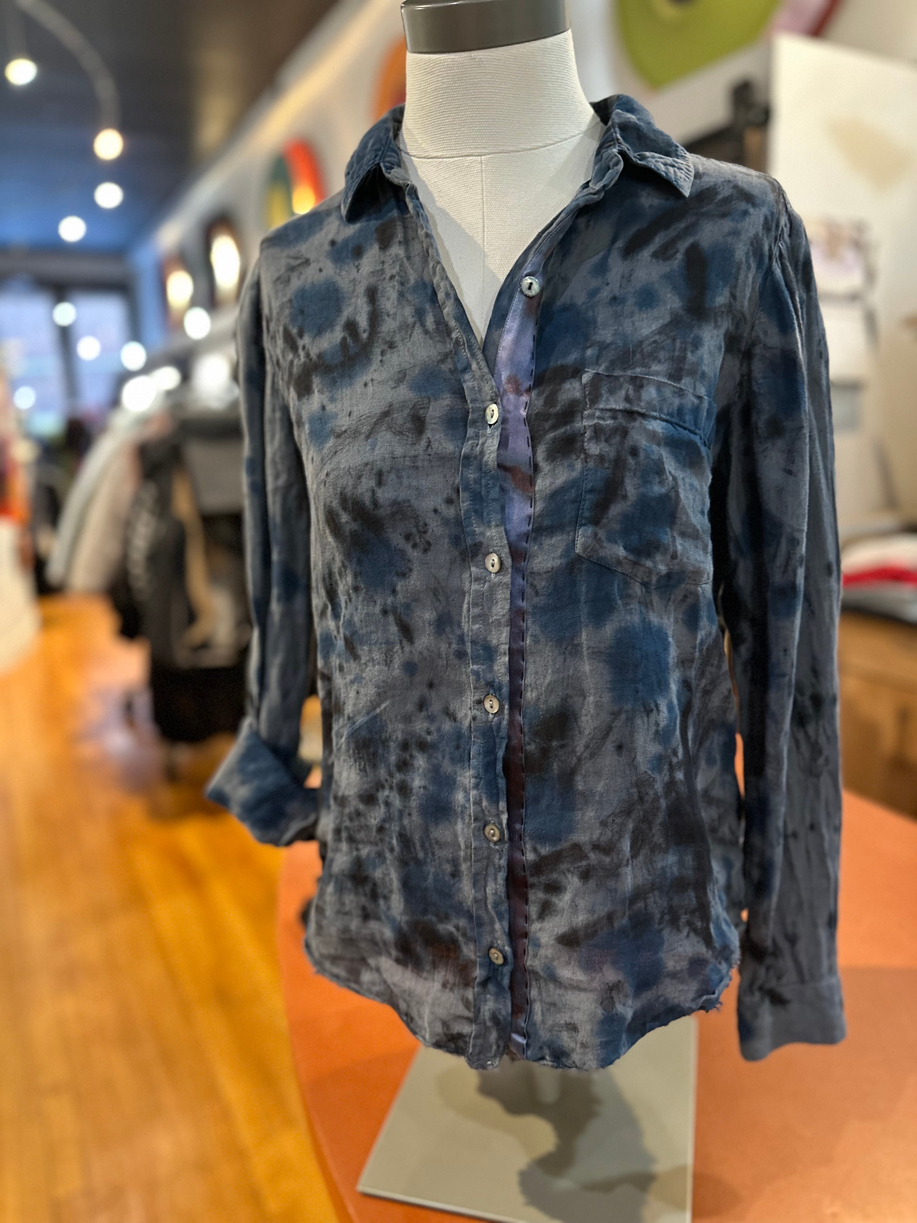 Galadriel Mattei - Mottled Blues Linen Shirt