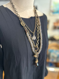 Mya Lambrecht - Quartz Coin and Brass Tiered Necklace