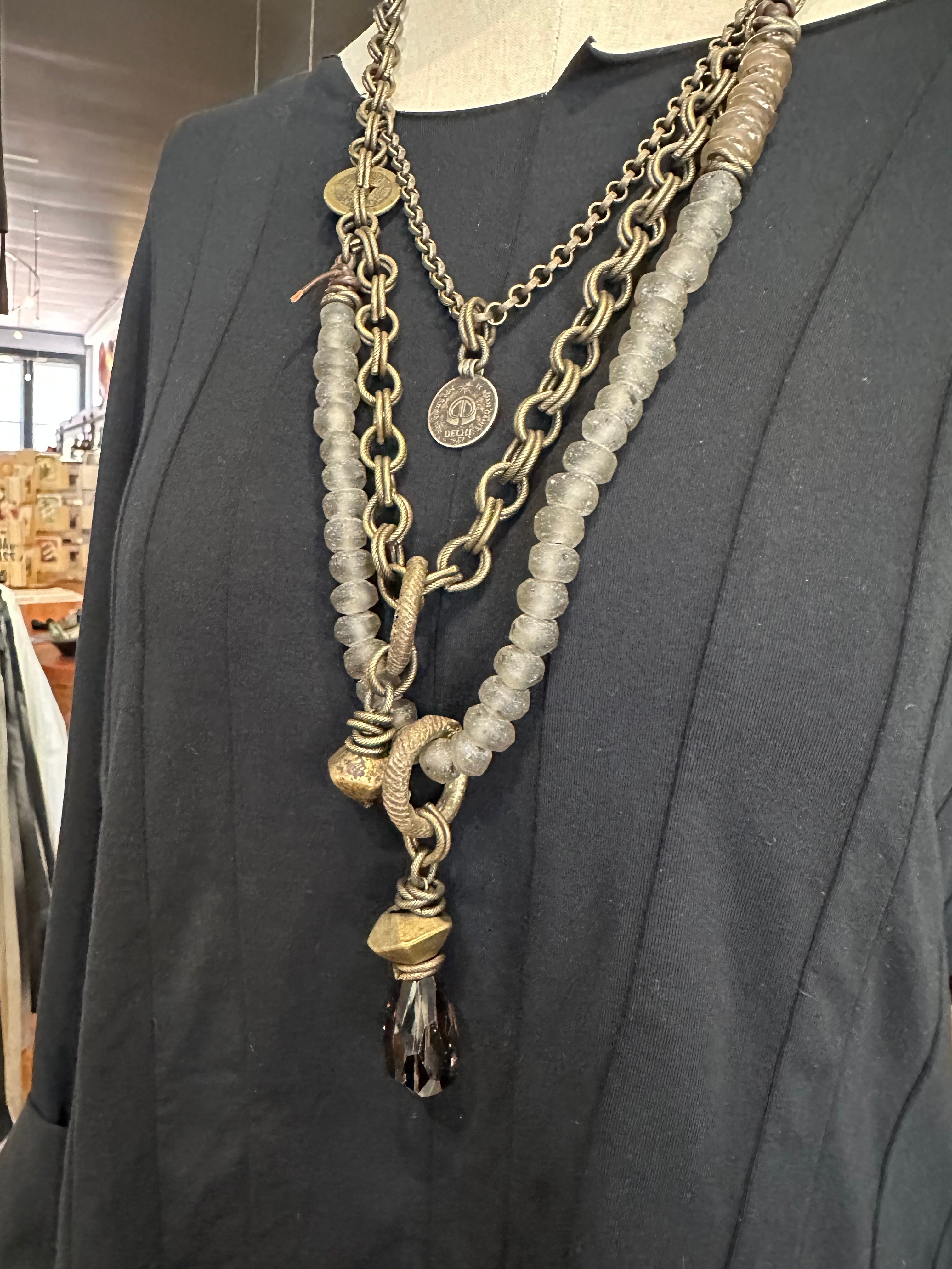 Mya Lambrecht - Quartz Coin and Brass Tiered Necklace