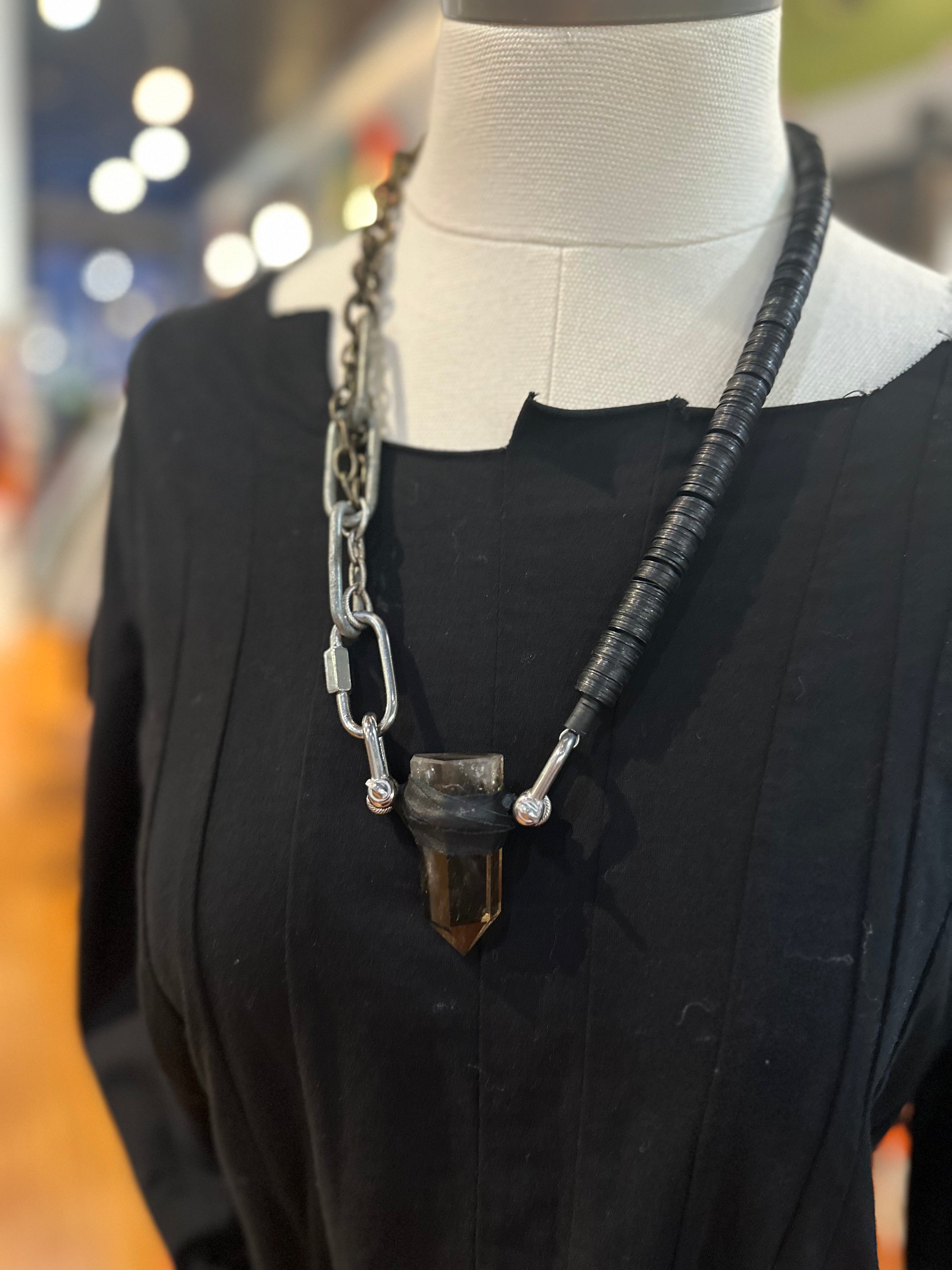 Mya Lambrecht - Leather Wrapped Smokey Quartz Necklace