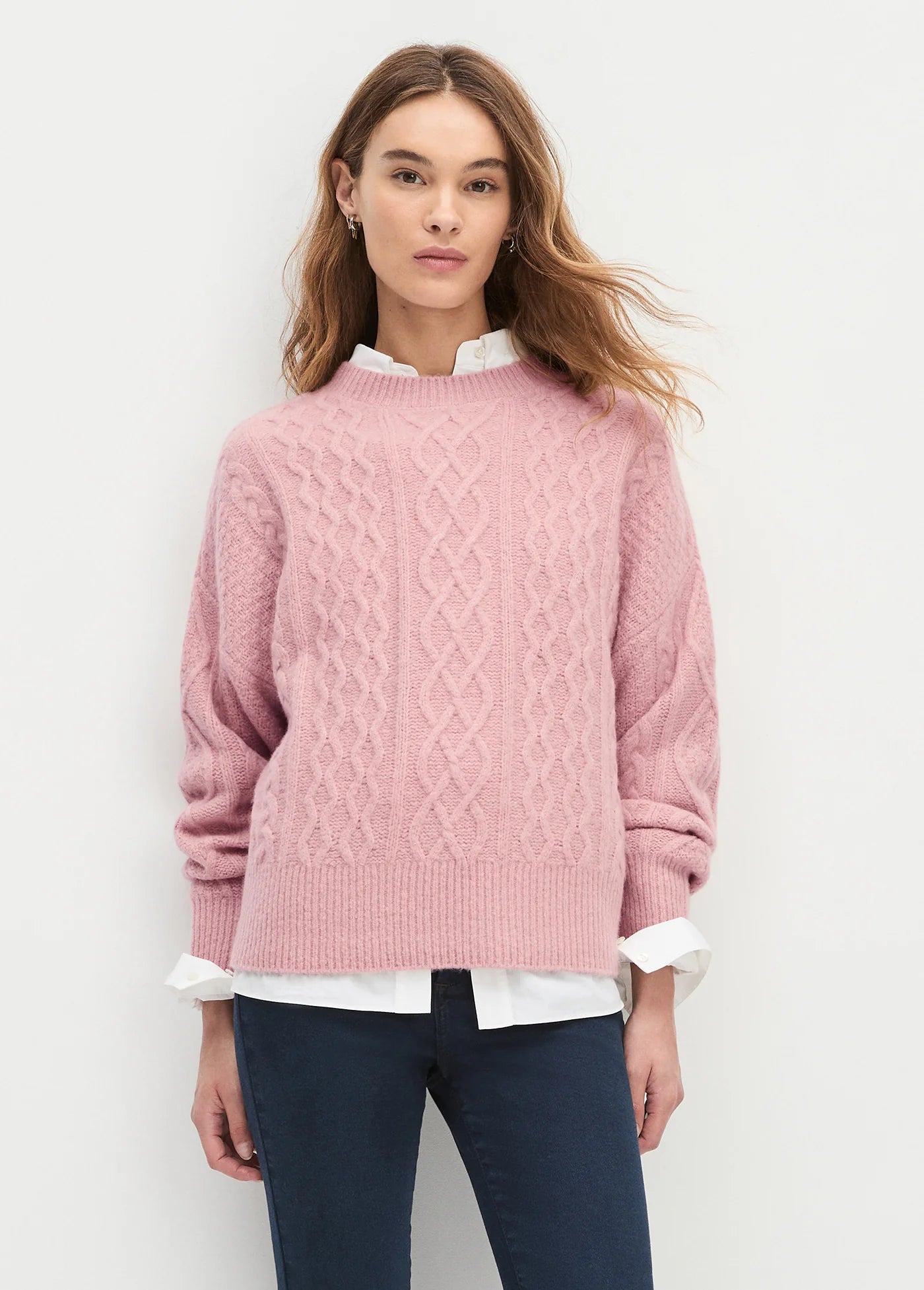 Favorite Daughter - Oversized Cable Sweater Rose