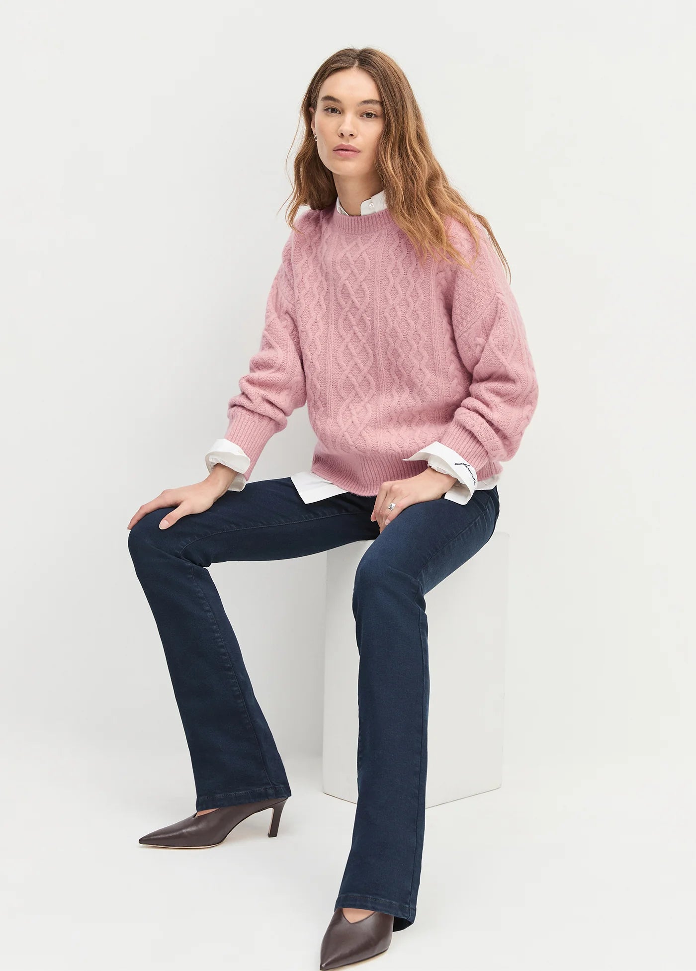 Favorite Daughter - Oversized Cable Sweater Rose