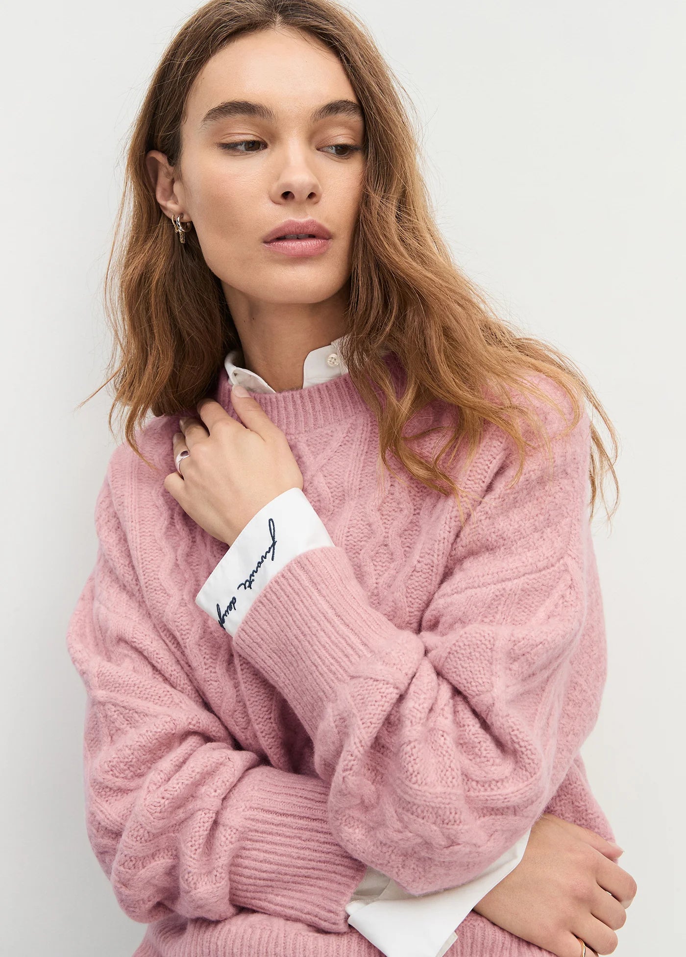 Favorite Daughter - Oversized Cable Sweater Rose